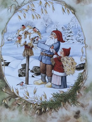 Vackra  gammeldags inspirerat julkort  designad och ritad av konstnären Lena Petersson. Levande och vackert detaljfullt motiv. A