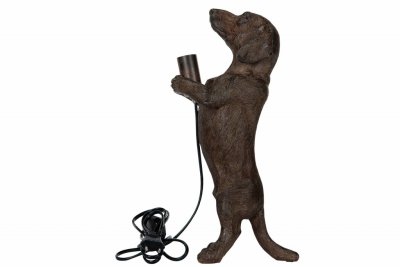 Vacker, rolig och söt lampa i annorlunda modell. Hund Tax som stående på bakbenen och håller lampan i sina tassar. Går i en vack
