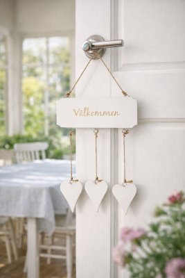 Vit välkommen skylt med hjärtan