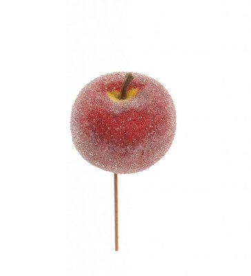 Rött äpple med is/frost kristaller. Mindre i modellen att dekorera med. Välarbetat, vackert och välarbetat konstgjord modell. Li