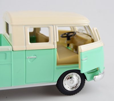 WW folka buss folkvagnsbuss med flak i plåt, nostalgi leksaksbil i mindre modell. Går i mjuka milda pastell nyans. Finns i fyra