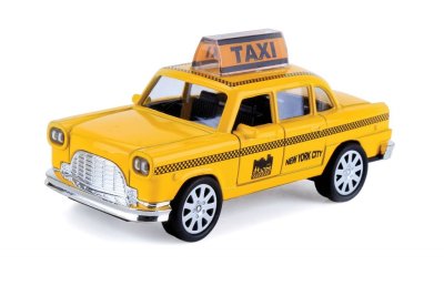 Taxi bil i veteranbil nostalgi modell.  Med rörliga däck öppningsbara dörrar och i modell dra bilen bakåt släpp så åker den seda