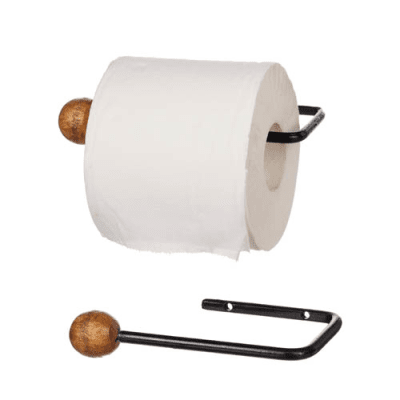 Gammeldags hållare till toalettpapper i järn med trä pinne. I stadig och stabil modell. Går i en svart brun/rost brun nyans med