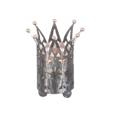 Vacker ljuslykta modell ”krona” dekorerad med guld dekorationer och finns i två nyanser -Zink -Svart Tillverkade i plåt . Med lj