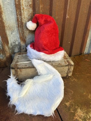 Klassisk röd tomteluva och vitt skägg