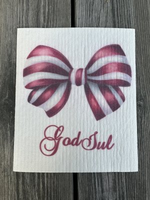 Disktrasa God Jul med röd randig rosett 