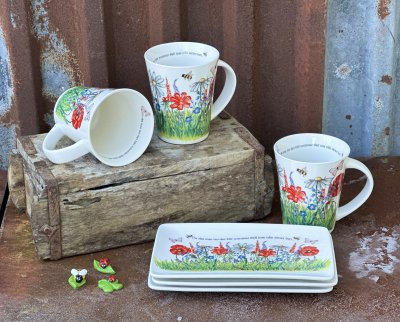 Sommar porslin med blommor och text