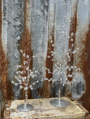 Glitter gran / julgran i silver med pärlor