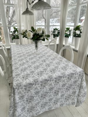 Romantisk stor duk Juni med grå blommor