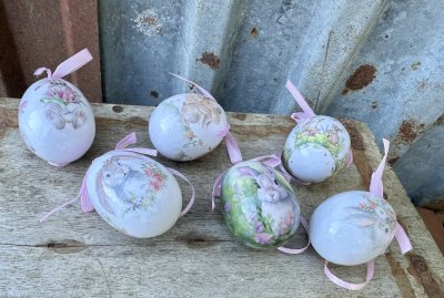 Ägg / påskägg med vackert motiv i vitt och rosa 6-pack