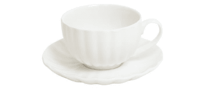 Vacker vit kaffekopp med fat