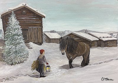 Bordstablett med häst kvällsutfodring