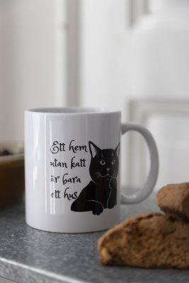 Mugg med text och katt motiv