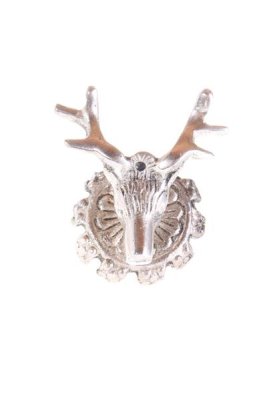 Vacker och detaljful knopp till lika hängare i silver färgad metall. Formad som ett ren/hjort huvud med horn. Mönstrad krage med