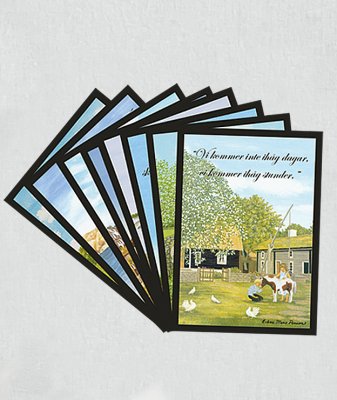 Vykort /somriga motiv med visdomstext på varje kort av  Erkers Marie Persson från Leksand  i Pack om 8st vykort   Mäter 15*11cm