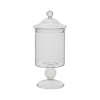 JEKYLL vacker och elegant glasburk på fot med lock. Stilfull och elegant rund modell som finns i två storlekar -Högre -Lägre För
