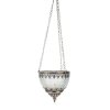 Vacker hängande ljuslykta i orientalisk stil. Med lätt rökfärgat kraftigare glas. Dekorerat med en silver färgad bord samt botte