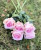 Vacker rosa ros med gröna blad och lång stjälk. Välarbetad verklighetstrogen och vacker modell som gör sig lika bra ensam i en v