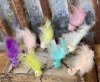 Små duvor/fåglar i pastell färger med fjäder skrud att dekorera med. Finns i tre olika nyanser -Ljus Gul -Ljus Aprikos -Mörk Ap