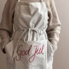 Förkläde God Jul i linne beige med broderad röd text