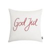 Kuddfodral God Jul i linne beige med broderad God Jul i rött