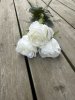 Vit ros med gröna blad och större blomma