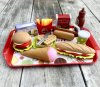 Leksaks mat byggbar hamburgare och smörgås med tillbehör 