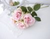 Vacker verklighetstrogen konstblomma ros med skaft och blad. I en romantisk rosa nyans. Att dekorera med ensam eller tillsammans