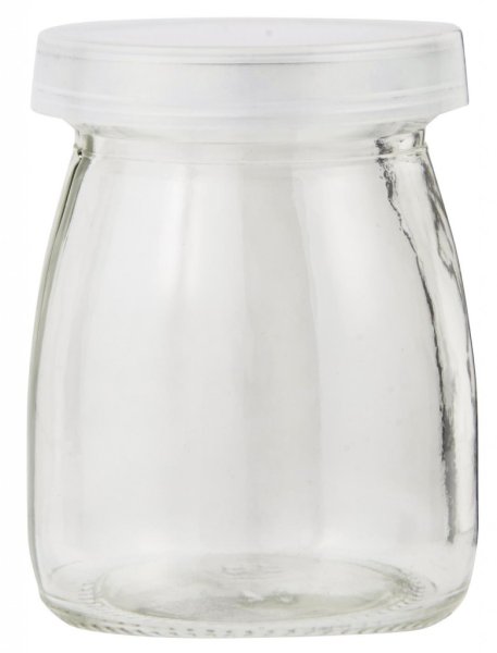 Glasburkar / flaskor i mindre i rund modell med plast lock. Snygg och praktisk modell för förvaring i hemmets alla rum. Finns i