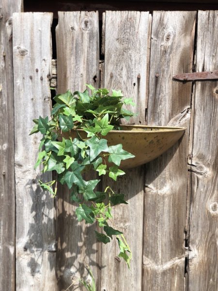 Viola väggkruka i antik modell, tillverkad i plåt och går i en lätt ruffig nyans av antik guld . Oval båt formad i modellen med