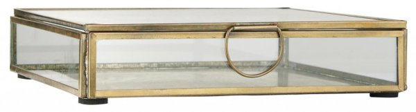 Vackert smyckeskrin / ask i glas med guld kanter samt öppningsbart lock. Modellen är fyrkantig så den passar även lika bra att