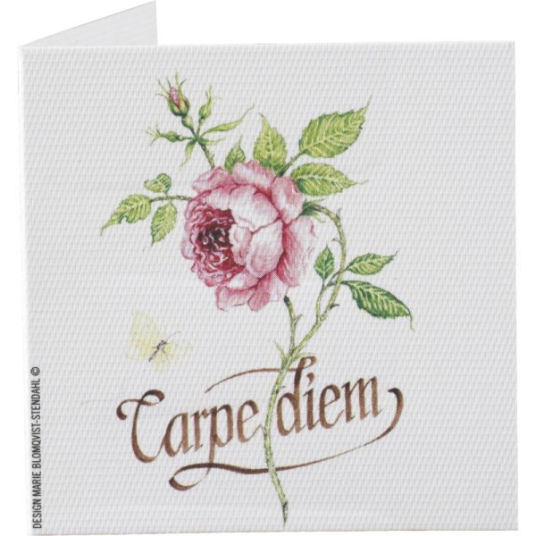 Vackra kort i dubbel modell med rosor och text Carpe diem. Finns i tre olika modeller -Rosor -Rak ros och text -Buskros med fjär
