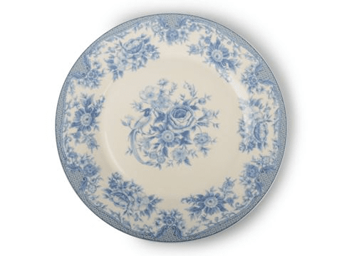 Vit Tallrik Ester med blå rosor assiett och djup tallrik