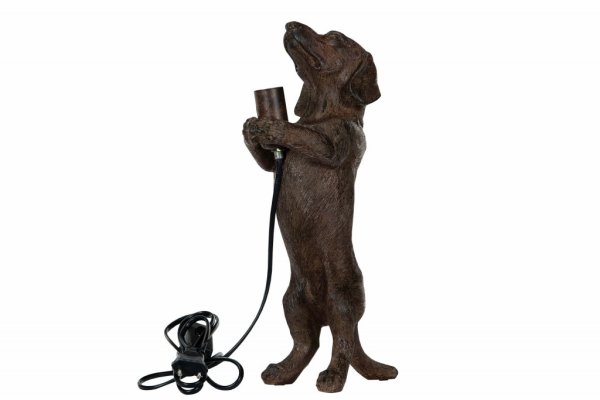 Vacker, rolig och söt lampa i annorlunda modell. Hund Tax som stående på bakbenen och håller lampan i sina tassar. Går i en vack
