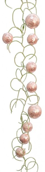 Vinter vacker dekorations girlang att pynta, pyssla och dekorera med. Frost grön stomme med frostade rosa bollar med silver insl