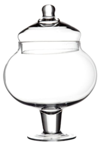 Stor vacker glasskål / pokal på fot med lock. Vid rundad och kurvig kupa . Stilfull och elegant modell att förvara, servera och