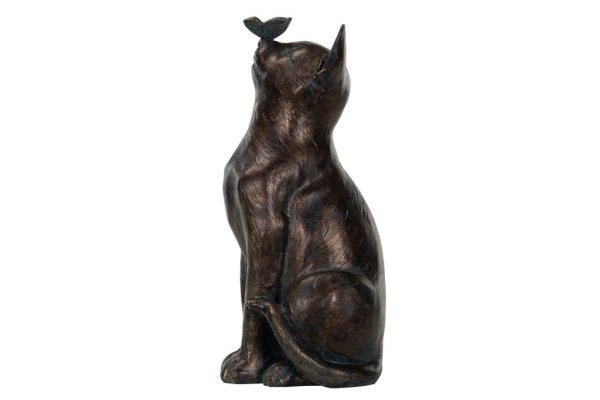 Vacker katt med fjäril i antik stil. Större modell att dekorera med. Katten går i en vacker mörk nyans av antikt brunt och fjäri