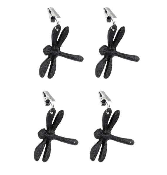 Duktyngd / duktyngen i järn formade som trollsländor. Levereras i pack om 4-stycken med nypa upptill. Går i en lätt ruffig svart