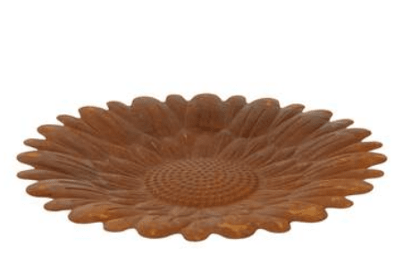 Solros fat i större modell. Tillverkat i plåt och går i en rost nyans med ruffig yta. Att dekorera med inomhus som utomhus. Mä