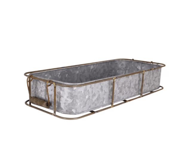 Bricka / låda i zink och rost med handtag i trä