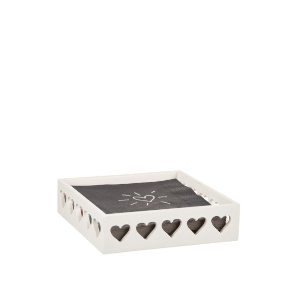 Vit trälåda / servettställ med hjärtan