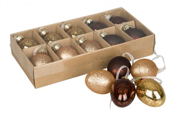 Ägg i glas att dekorera med, ligger färg mixade i 10st ägg per förpackning. Går i vackra nyanser av koppar, guld och brunt. Med