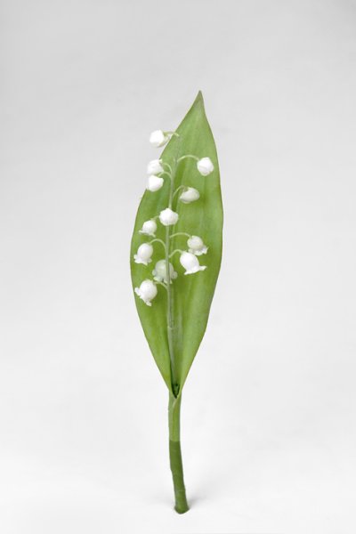 Vacker vit vår blomma Liljekonvalj med blad. Verklighetstrogen och välarbetad konstblomma. Passande att sätta i en mindre flaska