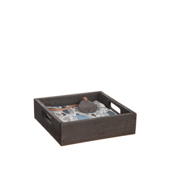 Servettställ /låda natur i trä med handtag. Går i en grå brun natur nyans. Dekorerat med en grå sten på läderrem som fungerar so