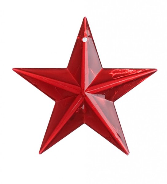 Röd stjärna att dekorera med. Med snöre upptill så man kan hänga upp stjärnan. Stjärnorna kan också användas liggandes på bordet