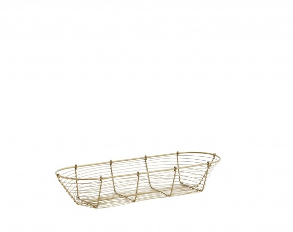 Oval korg i guld färgad metall. Passande till tex till bröd och bullar eller för förvaring. I stadig och stabil modell. Från Ma