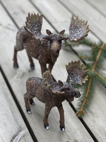 Älg i större vacker modell. Dekorerad med lätt puder snö / is kristaller . Finns i två storlekar -Större -Mindre Detalj fulla oc
