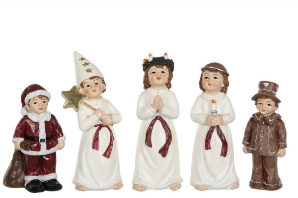 Klassiskt luciatåg med lucia, tärna, stjärngosse, tomte och pepparkaksgubbe. I söt modell med fina detaljer . Att dekorera med.