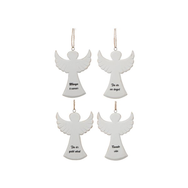 Vit större ängel med text "budskap"