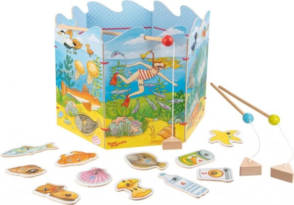 Roligt spel fiskespel med metspön med magnet. Spela spelet genom att fiska upp olika föremål ifrån havet. Ø 30 cm 16 delar
